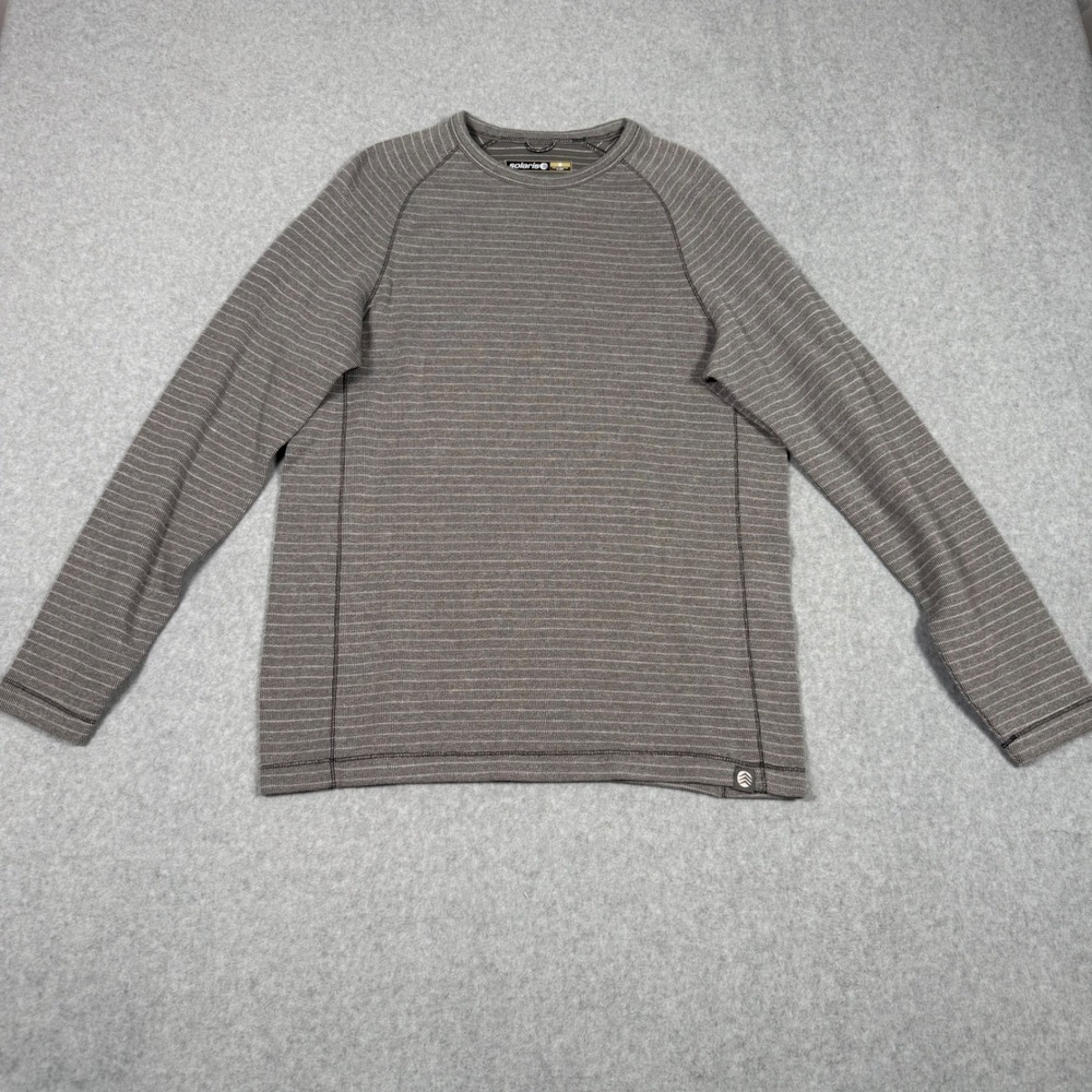 Solaris Mens Small Gray Striped Long Sleeve Crew Neck Thermal Shirt Gorpcore